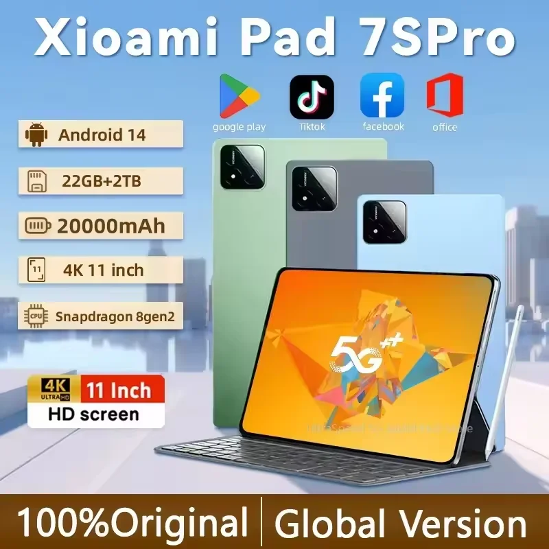 

2025 New7S Pro Tablet 4K Screen with Snapdragon 8gen2 Android 14 System Dual-Mode 5G and Wi-Fi 20000mAh 22GB RAM 2TB Storage