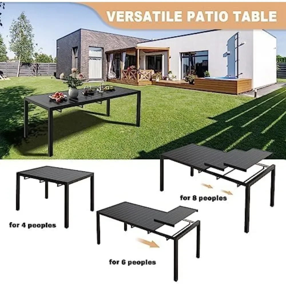 Mesa de exterior de 78,7 "para jardín, cubierta de césped, 4/6/8 personas, mesas de comedor rectangulares de Metal, mesa de Patio extensible