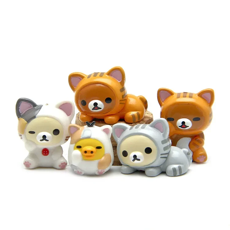 5Pcs/Set Cartoon Rilakkuma Bear PVC Doll Action Toy Figures 1-3CM