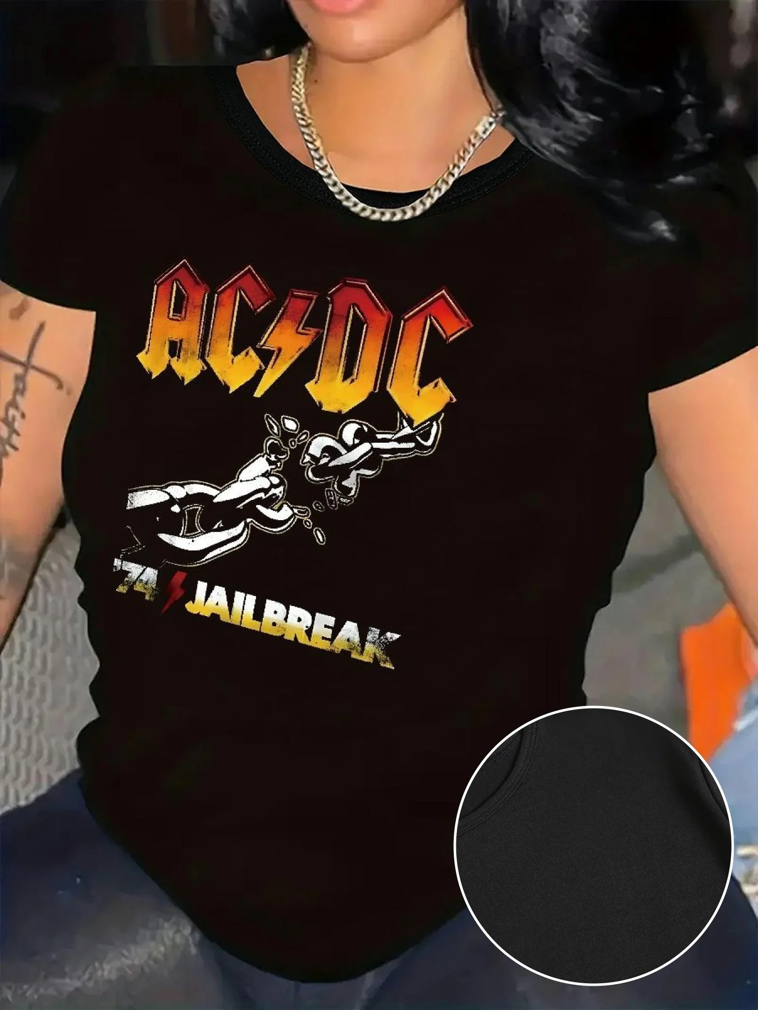 

Женская футболка с рисунком AC/DC «Jailbreak», повседневная полиэстеровая футболка большого размера с круглым вырезом, футболки с короткими рукавами и графикой, женские топы