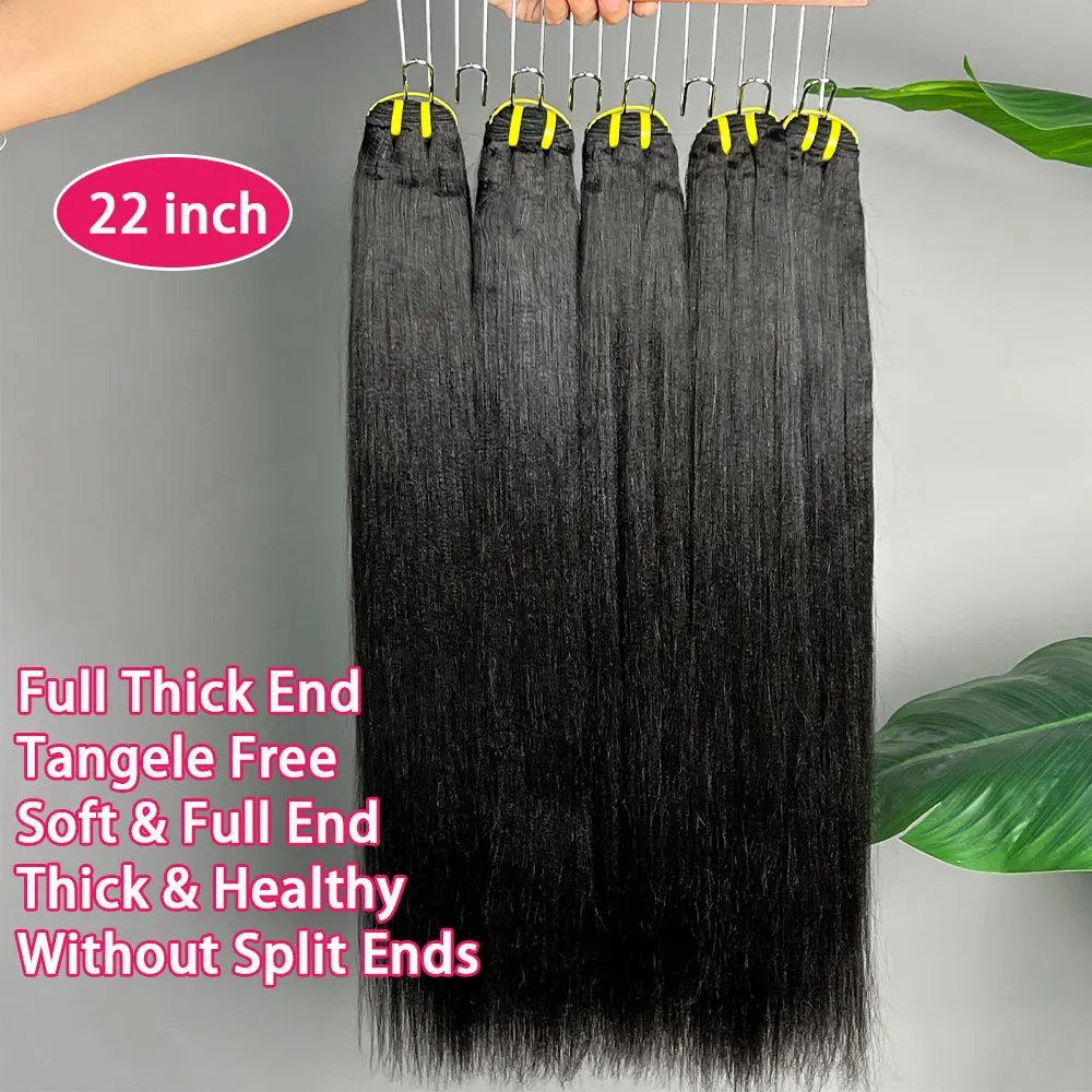 Leichte Yaki-Glatthaar-Bundles, 1/3/4 Stück, Kinky Straight Echthaar-Bundles, 10-30 Zoll, unbehandelte Echthaar-Extensions für Frauen – Detail 5