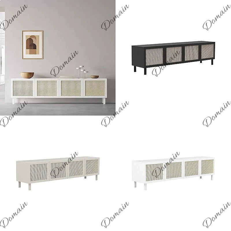 Nordic Solid Wood Wicker TV Stand Simple Modern Small Apartment Long Cabinet Storage Console Table