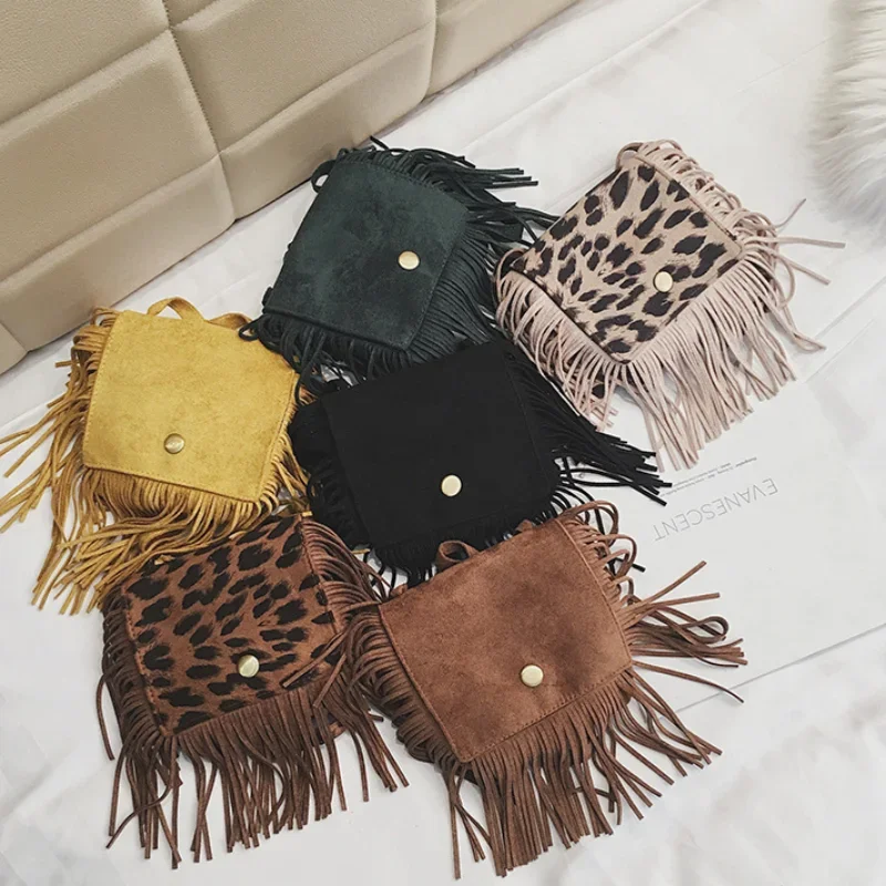 Bolsas de ombro leopardo vintage para crianças, bolsa pequena, acessórios bonitos do bebê, sacos crossbody para crianças, presentes das meninas, linda borla