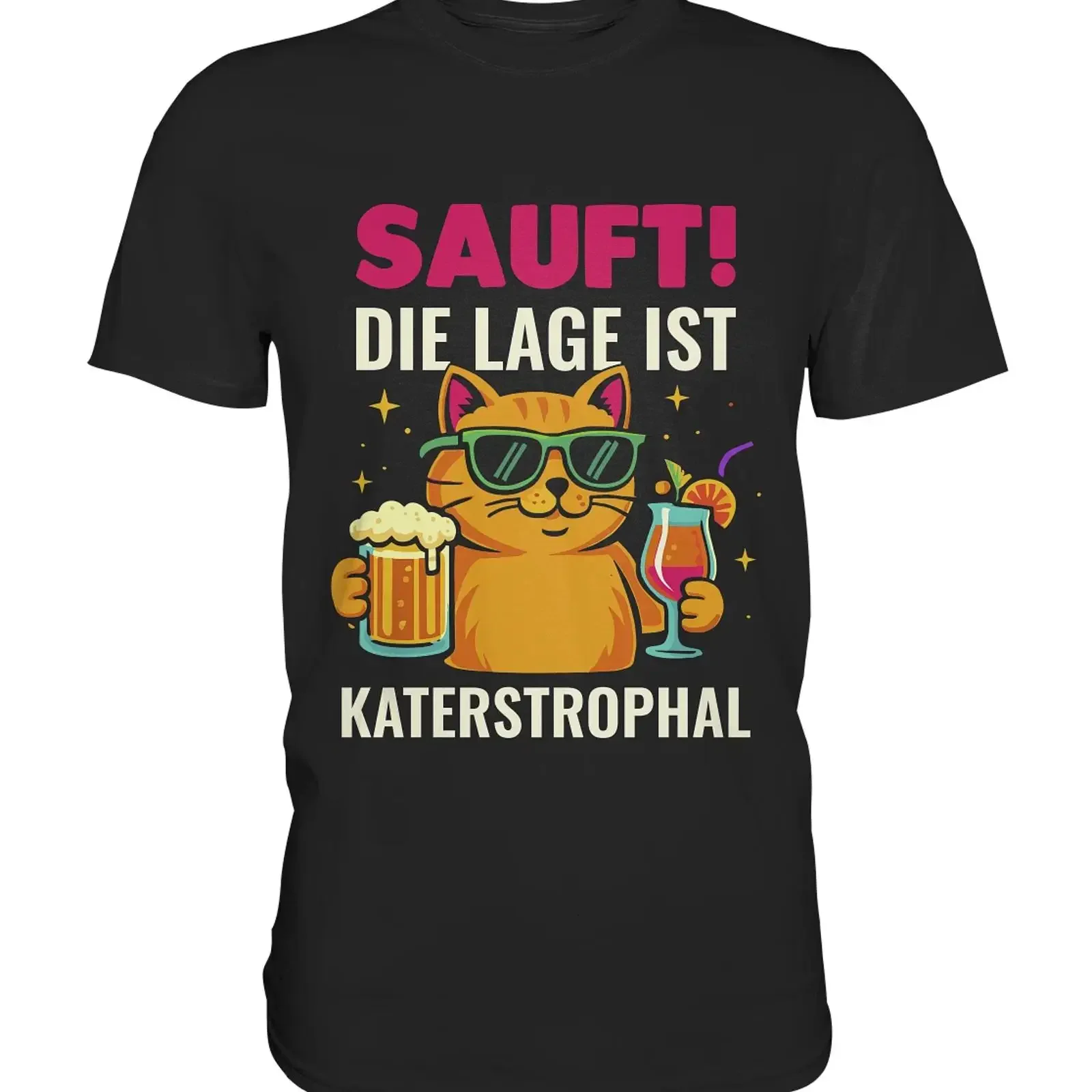 Trinkendes Katzen-T-Shirt, Katastrophenspaß, Partyspruch, lustig, für Männer, Vintage, gewaschen, lässig, bequem, leicht designiert.