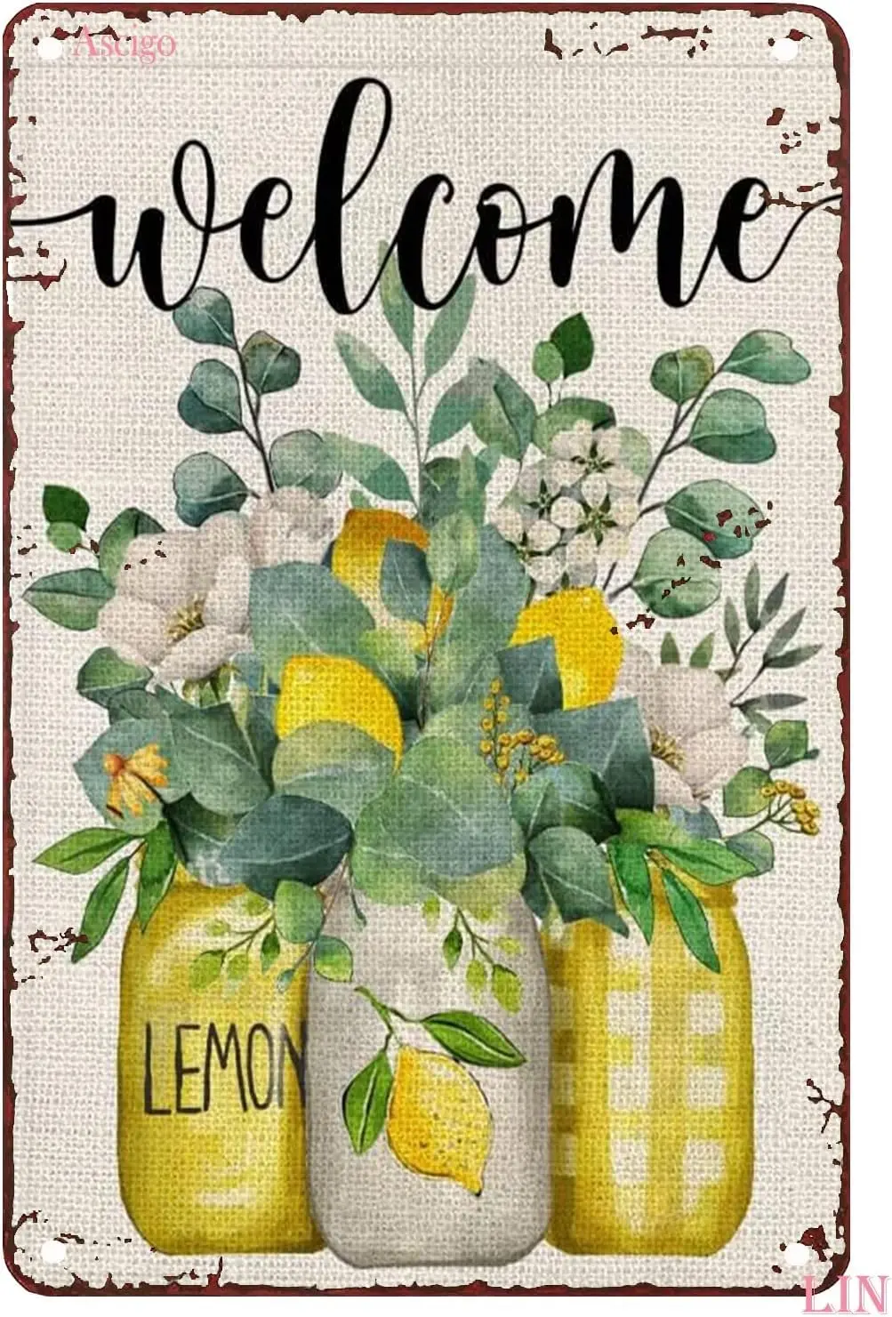 Retro Metal Tin Sign Floral Mason Jar Lemon Sign for Outdoor & Indoor Wall Poster Home Bar Shop Coffee Vintage Sign Gift 12X