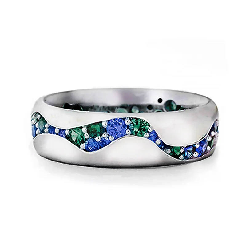 Huitan gepflasterte grün/blau cz Band Ringe für Frauen hochwertige silberne Farbe elegante Dame Fingerring trend ige Schmuck Drop Ship