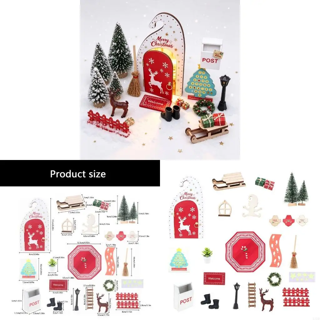 XXFE Wooden Holiday Door Miniature Accessory Set for Christmas Tabletop Display, Home Styling Use, Compact Placement and