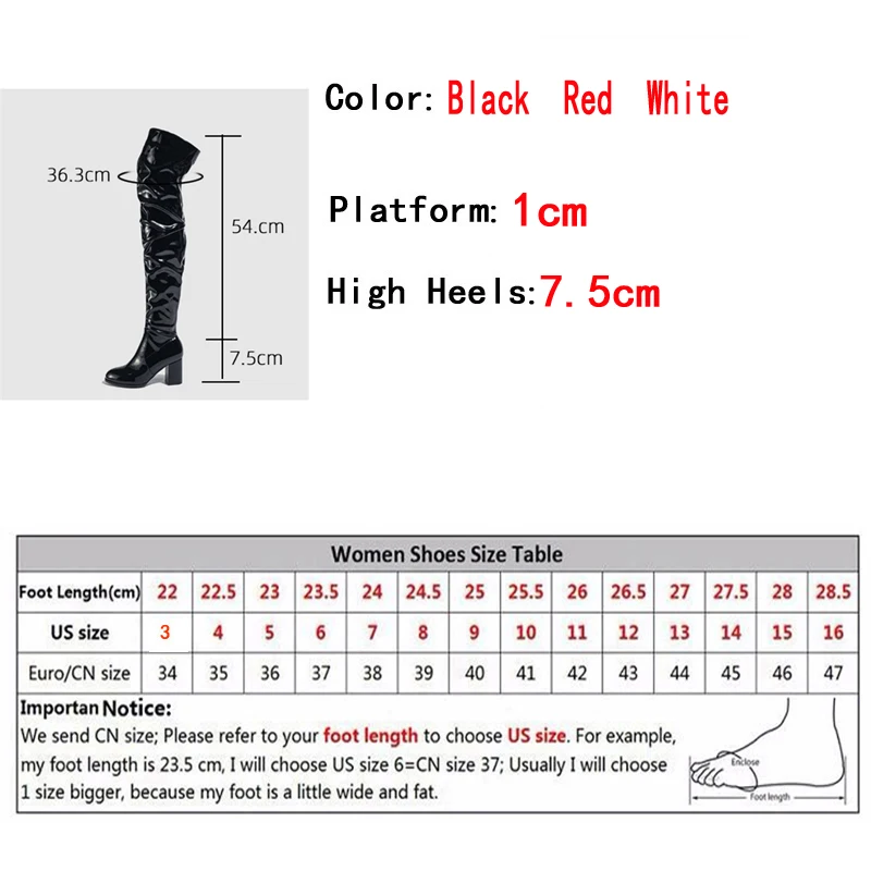 Liyke Fashion Round Toe Motorcycle Thigh High Boots Women Red Pleated Patent Leather Over The Knee Shoes Zip Autumn Winter Heels