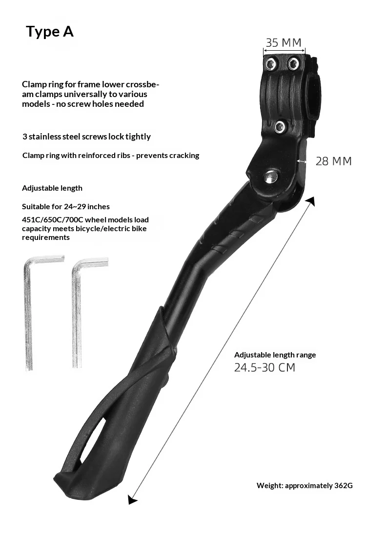 Verstellbarer Fahrradständer aus Aluminiumlegierung, hinten montierter Fahrrad-Seitenständer für MTB, Mountainbike, Rennrad, Fahrradzubehör – Detail 9