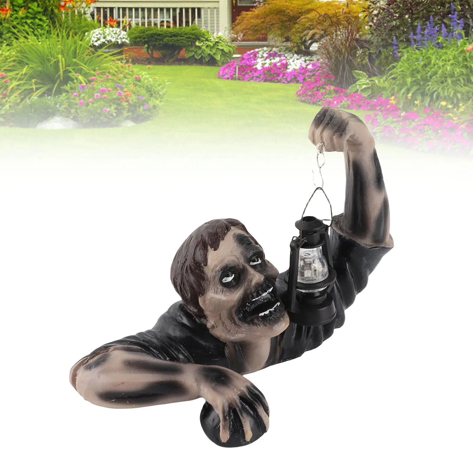 Zombie with Led Lantern Resin Zombie Garden Statues Horror Movie Garden Gnomes Statue for Outdoor Garden Patio Yard Lawn