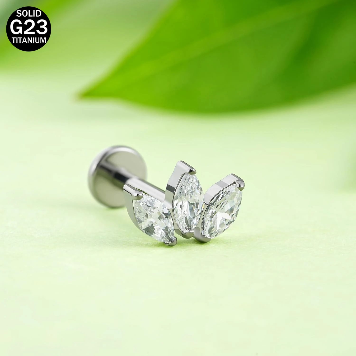 ASTM F136 Titanium Lotus Cartilage Piercing 16G 18G Triple Marquise CZ Stud Earing Flat Back Helix Tragus Labret