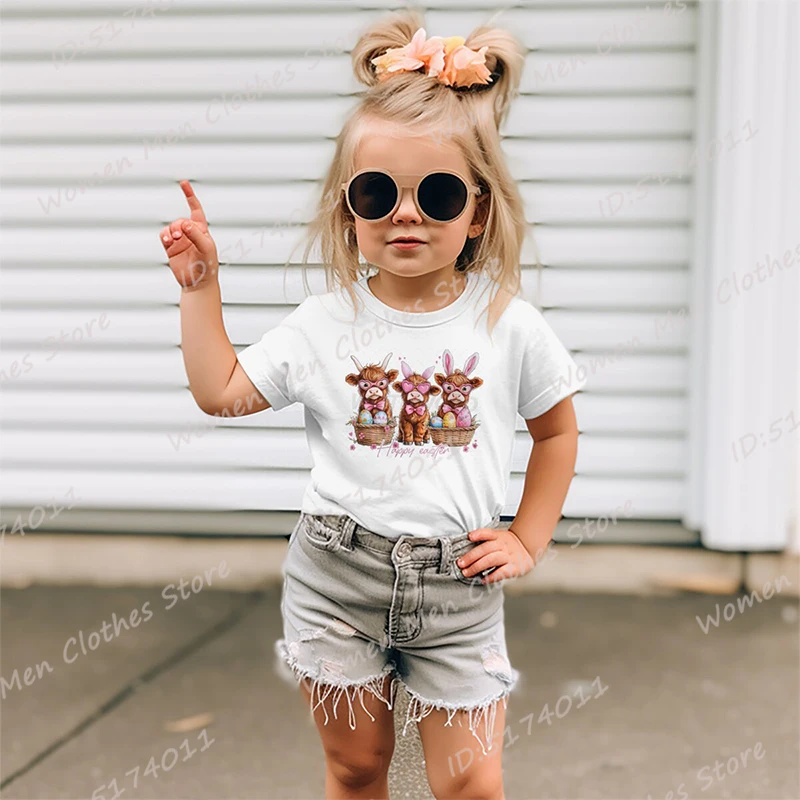 

Cute Cartoon Cow Bunny Happy Easter Print T-shirt Summer Casual Short Sleeve Round Neck Tee Shirts Fashion Children T Shirt Tops