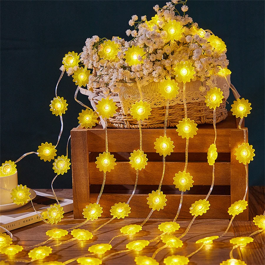 

10/20/30M Plug in Sunflower Fairy Lights Outdoor Waterproof Artificial Flower String Light For Gazebo Patio Wedding Party Decor