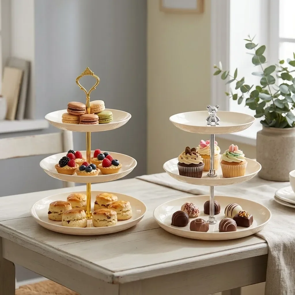 Tiered Serving Tray Plastic Cake Stand Removable 2/3 Tier Plates Fruit Bowl Snack Dessert Serving Dishes Kids Party Tableware