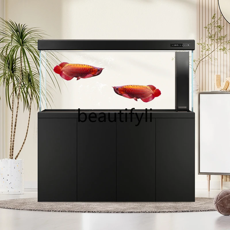 Large arowana tank light luxury ultra-white glass intelligent ecological bottom filter goldfish tank