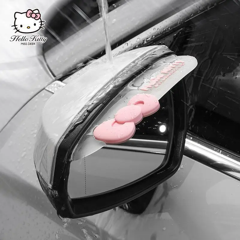 Sanrio Car Reversing Mirror Rearview Mirror Rain Shield Hello Kitty Cartoon Reflector Sunshade Cute Car Accessories Car Supplies