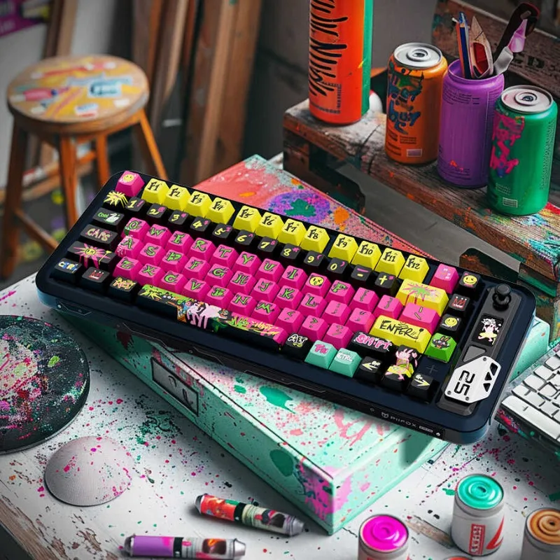 Muchoo 《Graffiti Maniac》 Piwidesign Designer Co-Branded Pink Personalized Five-Sided Sublimation MDA Height 146Keys DIY Keycaps