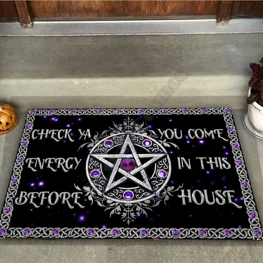 PLstar Cosmos Check Ya Energy Purple Pentagram Witch Doormat 3D Printed doormat Non Slip Door Floor Mats Decor Porch Doormat