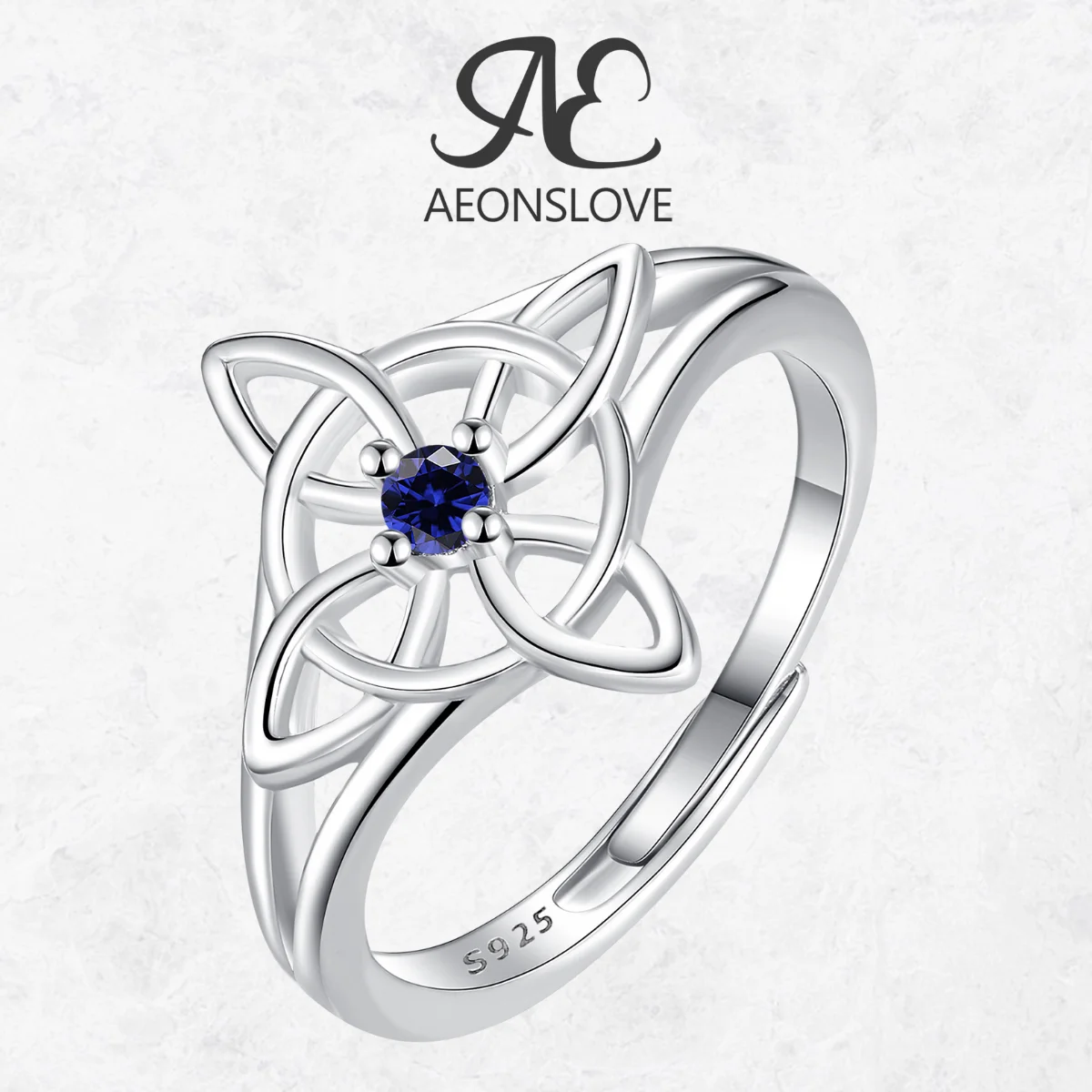 AEONSLOVE Original 925 Sterling Silver Witch Knot Ring Blue CZ Adjustable Ring Wicca Pagan Jewelry Spiritual Gifts for Women