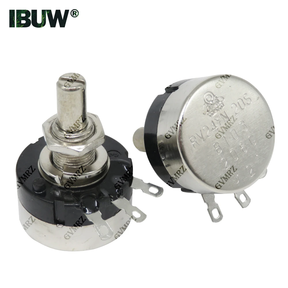 RV24YN20S Single-Turn Carbon Film Potentiometer with Mounting Nuts & Washers (Optional Kit with MF-A03 Knob + Dial Scale)
