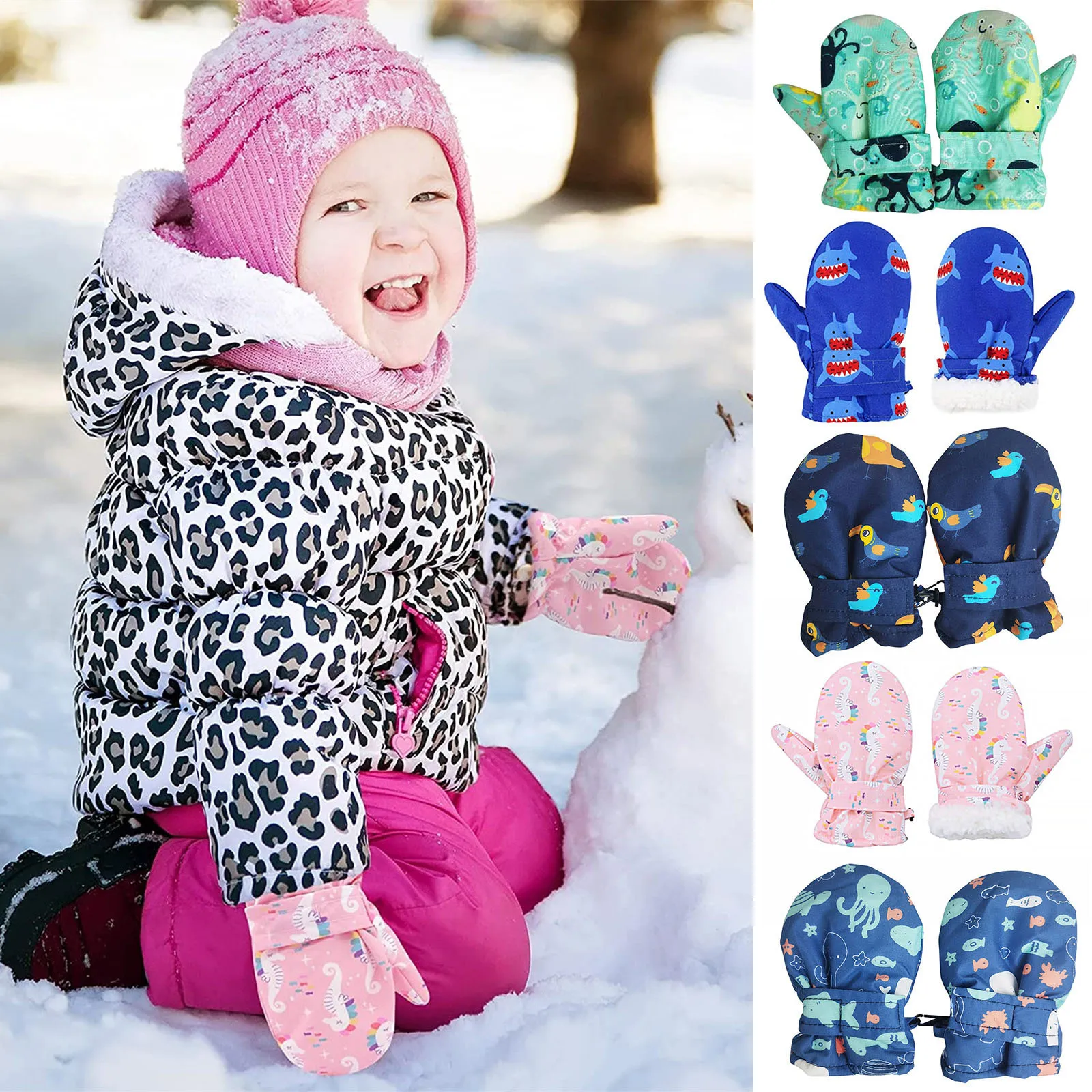 Kids Gloves Winter Pack Soft Winter Toddler Mittens Water-proof Gloves Toddler Snow Cartoon Gloves for Kids Baby Snow Stoppers