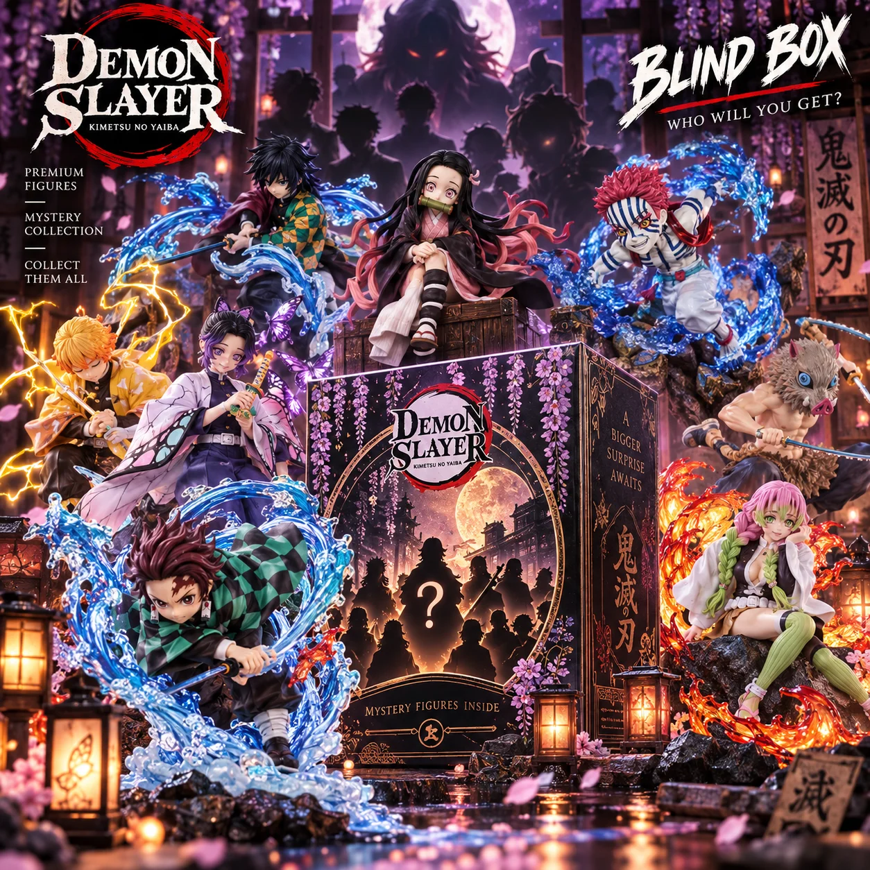 Demon Slayer Cute Character Mystery Blind Box Random Collectible Figures Keychain Badge Sticker Acrylic Stand Anime Peripheral