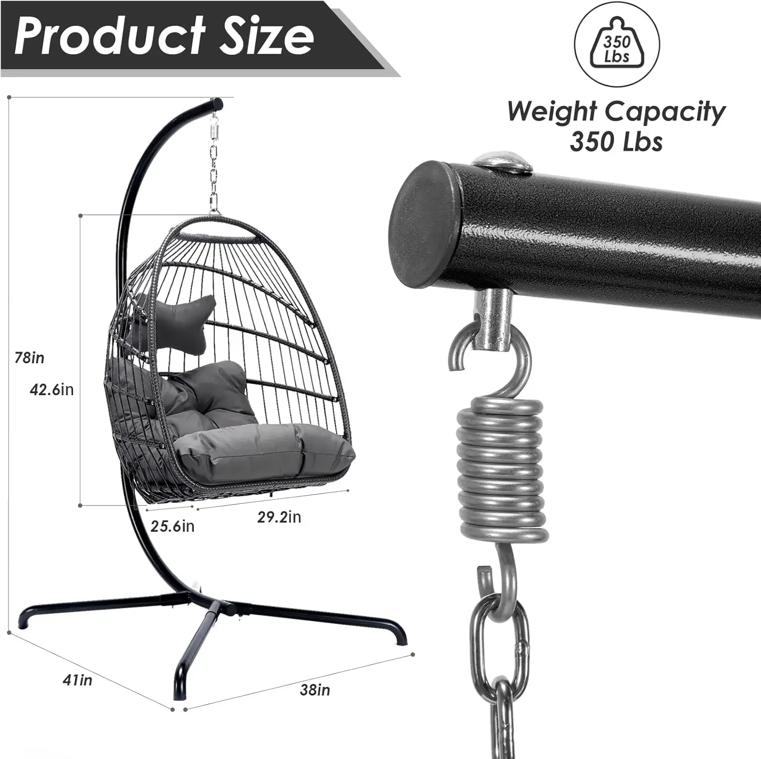 

Comfy Indoor Outdoor Egg Chair, Patio Wicker Egg Shaped Swing Chair with Stand, Hanging Basket Seating with Cushion