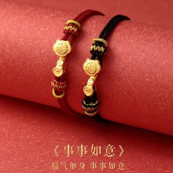 Handmade Braided Hand Rope Bracelet Couple 999 Real 24K Gold Plated Charms Everything Goes Well Red Black Valentine's Day Gift