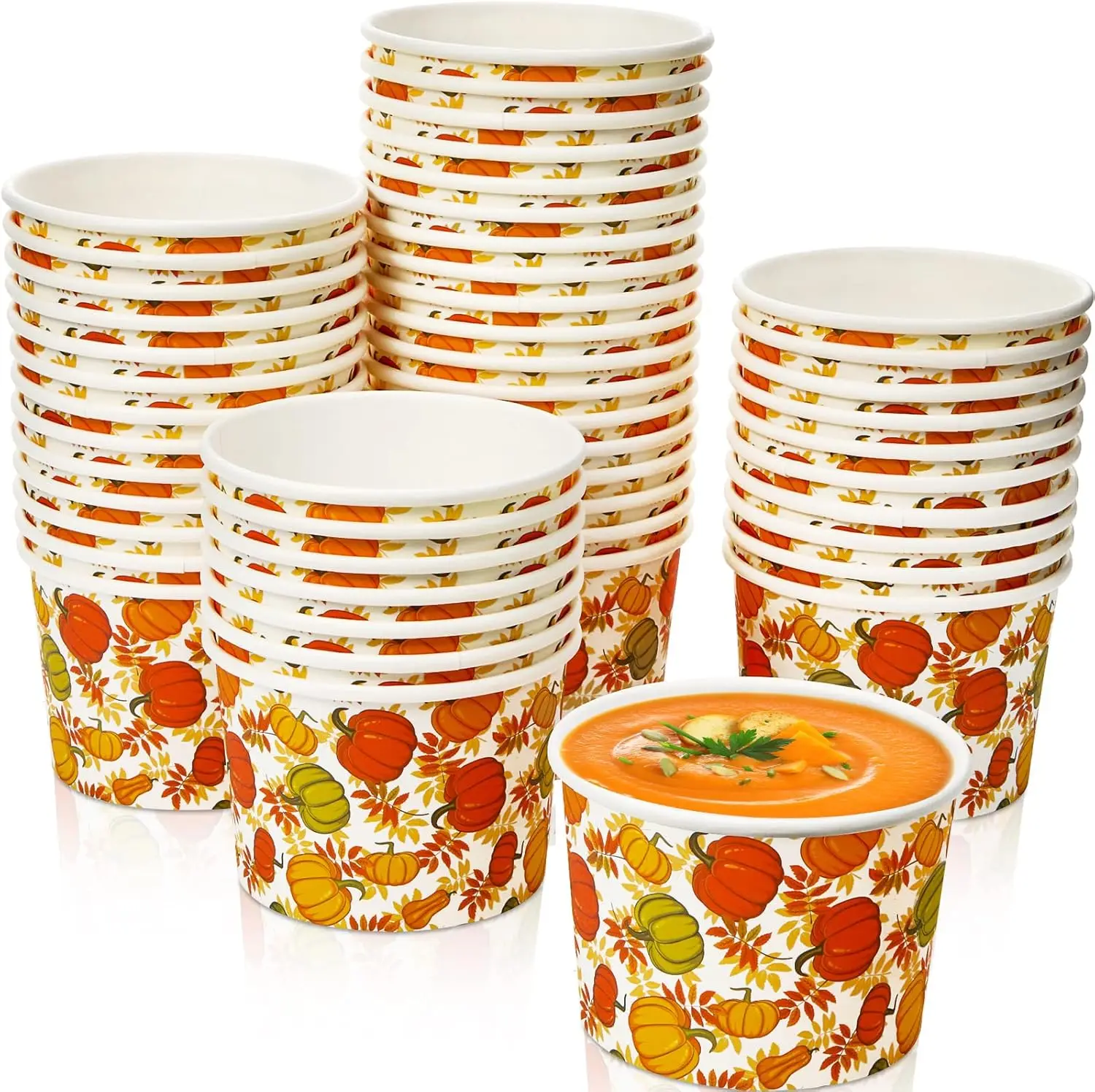 

50 Pack 9 oz Fall Soup Bowls Disposable Paper Cups Fall Themed Disposable Dessert Bowls Pumpkin Paper Snack Cups for Ho