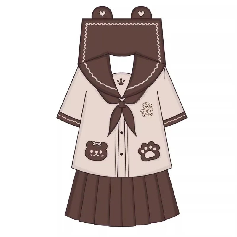 New Japanese JK Uniform Suit Loose Cute Cartoon Sailor Long And Short Sleeves Top Mini Skirt Color Matching Versatile Sets Women