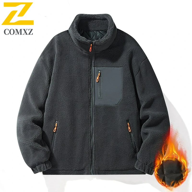 

Winter Jacket Men Stand Collar Plus Size Polar Fleece Thickened Sweatshirt Coat Outdoors Camping Casual Warm Padding Coat