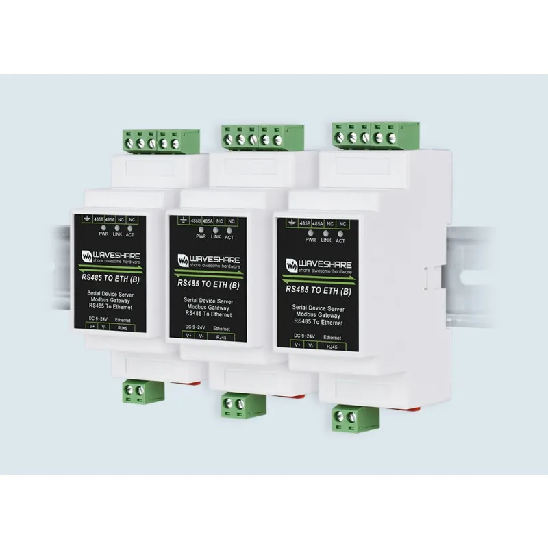 WaveshareIndustrial serial server, RS485 to RJ45 Ethernet, TCP/IP to serial, rail-mount support, with POE function(selectable​）