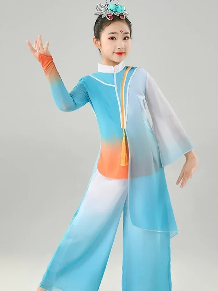 Eleganckie stroje narodowe Yangko Dziecko w stylu chińskim Hanfu Klasyczne kostiumy do tańca Fan Dance Yangko Odzież do tańca