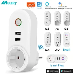 Adaptador de enchufe de Alimentación inteligente con WiFi, toma de corriente eléctrica con Control remoto de tiempo USB por aplicación Smartlife, Alexa y Google Home, EU, US, AU, UK, GE