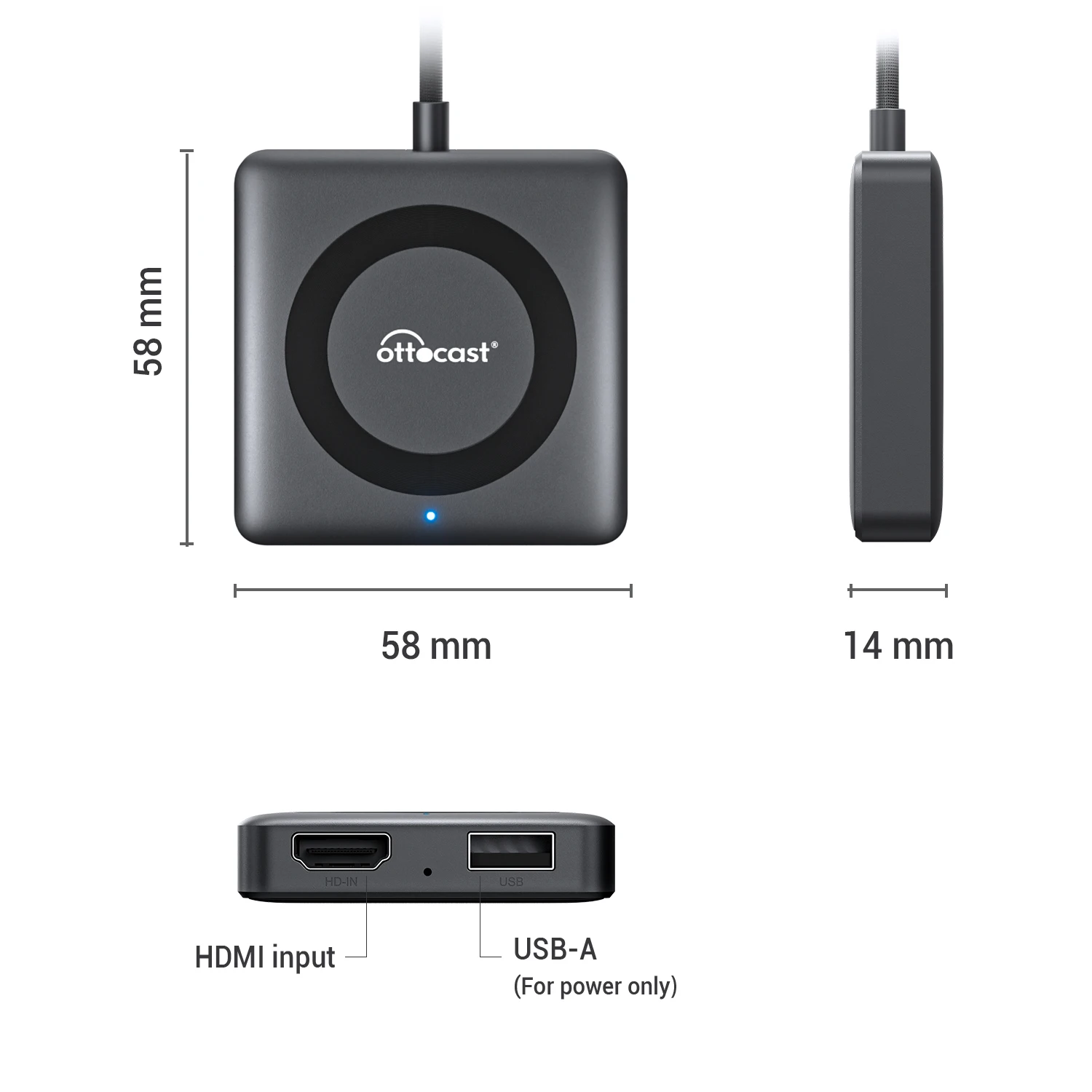 Ottocast Carplay Android Auto adaptador inalámbrico Smart AI Box cableado Carplay a entrada inalámbrica y HDMI Carplay Box