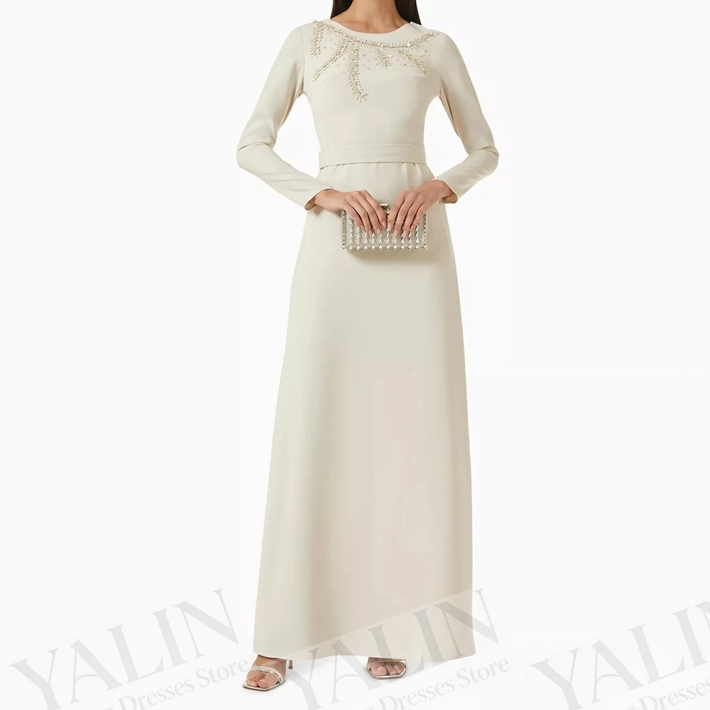 

Women's A-line Evening Dresses Ankle-length O-neck Full Sleeve Prom Dresses Fashion Sequined Simple Draped Customized Gowns