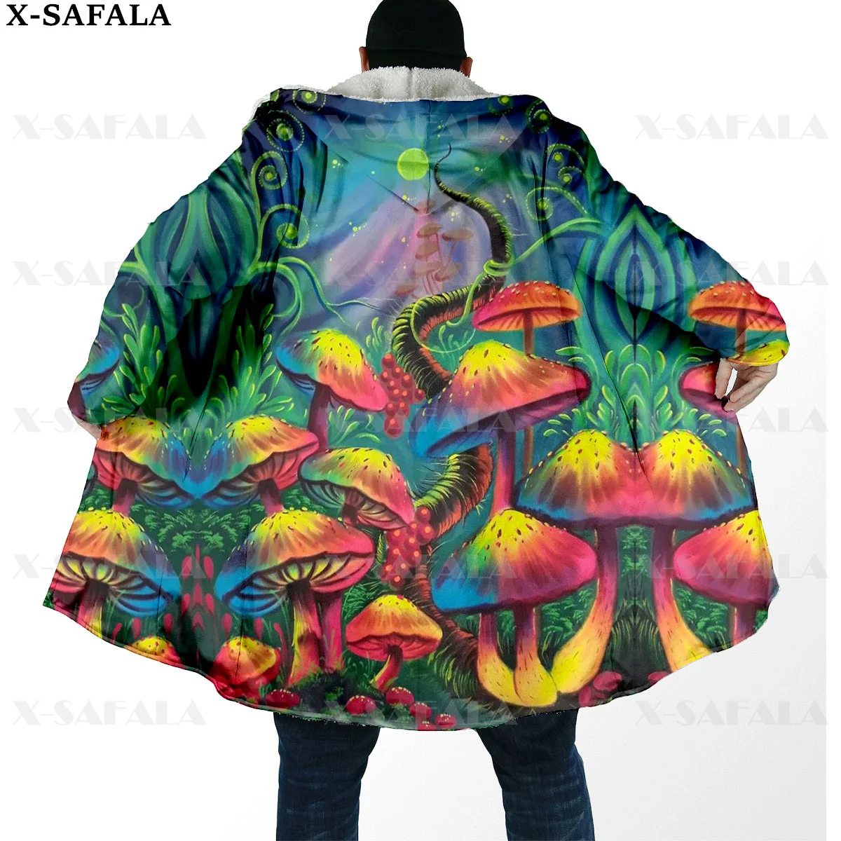 

Mushroom Hippie Psychedelic Colorful Trippy Thick Warm Hooded Cloak Men Overcoat Coat Windproof Fleece Cape Robe Hooded Blanket7