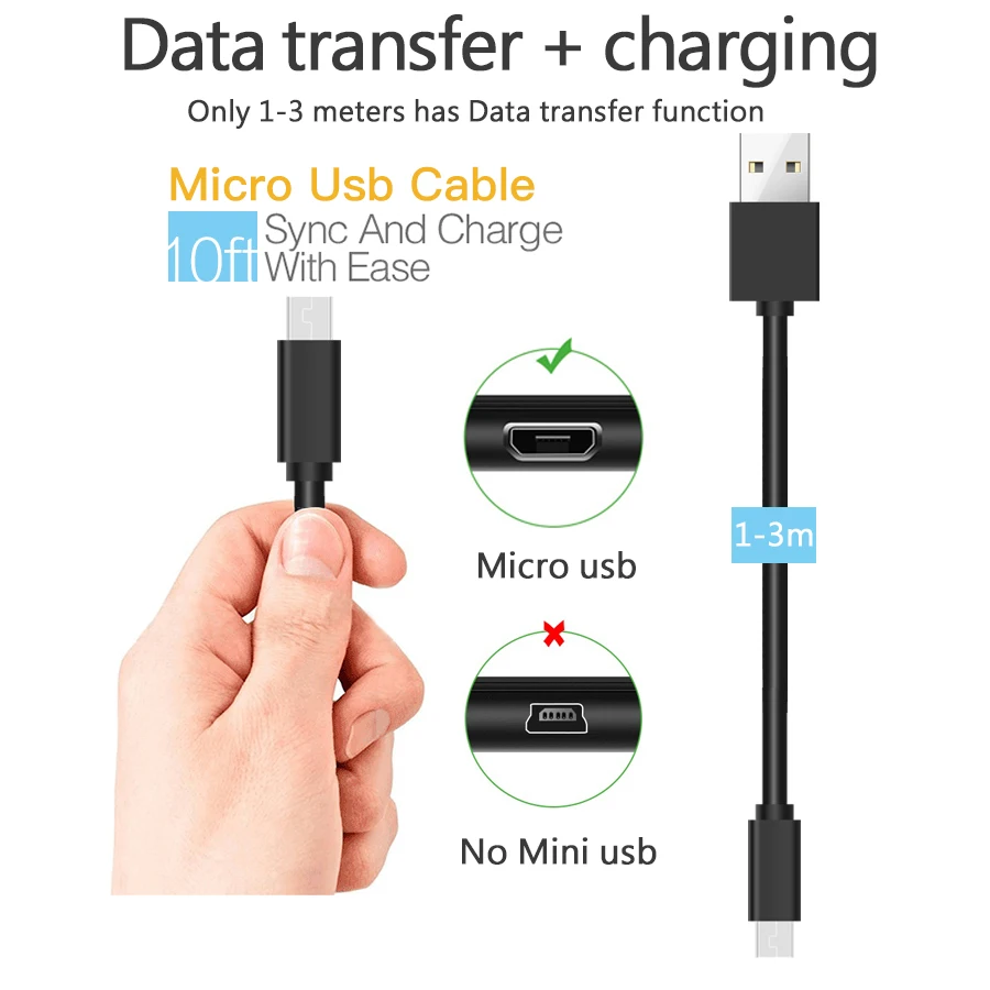 Long Micro USB Charger Cord 1M 2M 3M 5M 6M 7M 8M 10M Date Charging Cable For Phones/Cctv/Ip Camera/Monitor