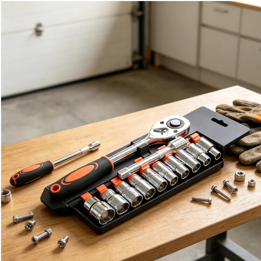 12Pcs Wrench Socket Set Short Socket Ratchet Hand Tool Kit for Car Motorcycle Bicycle Repair