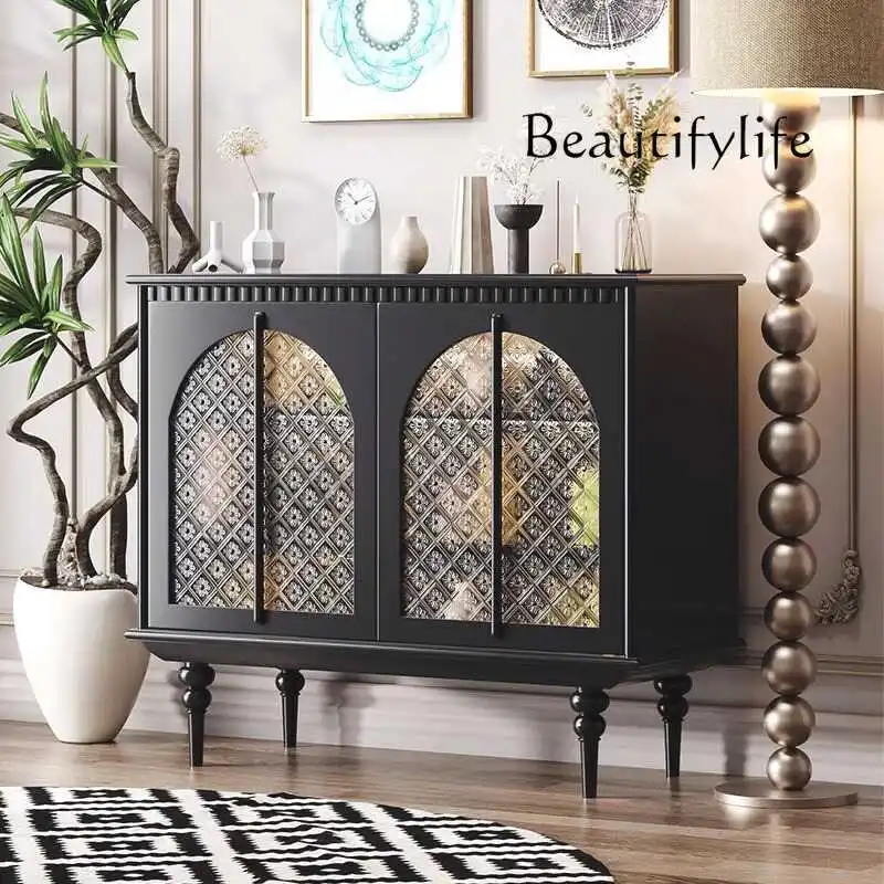 Francês retro madeira maciça armazenamento curio armário porta de vidro sala estar luz luxo estilo creme aparador armário