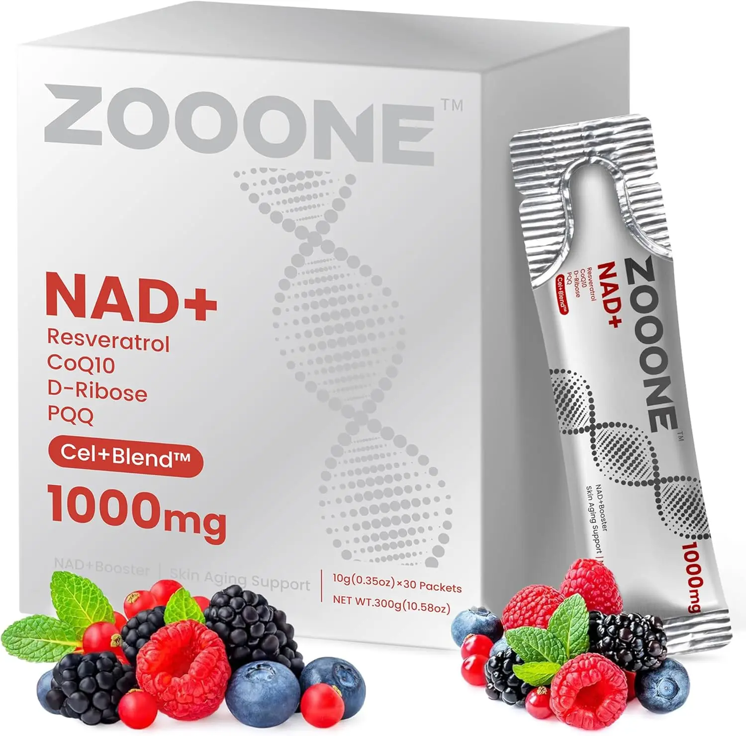 zooone NAD+ Supplement with Resveratrol, Liquid Designed to Help Support Absorption, 1000mg NMNH Supplement Alternative for Anti-Aging, Boost Energy, Support Cellular, 30 Pockets