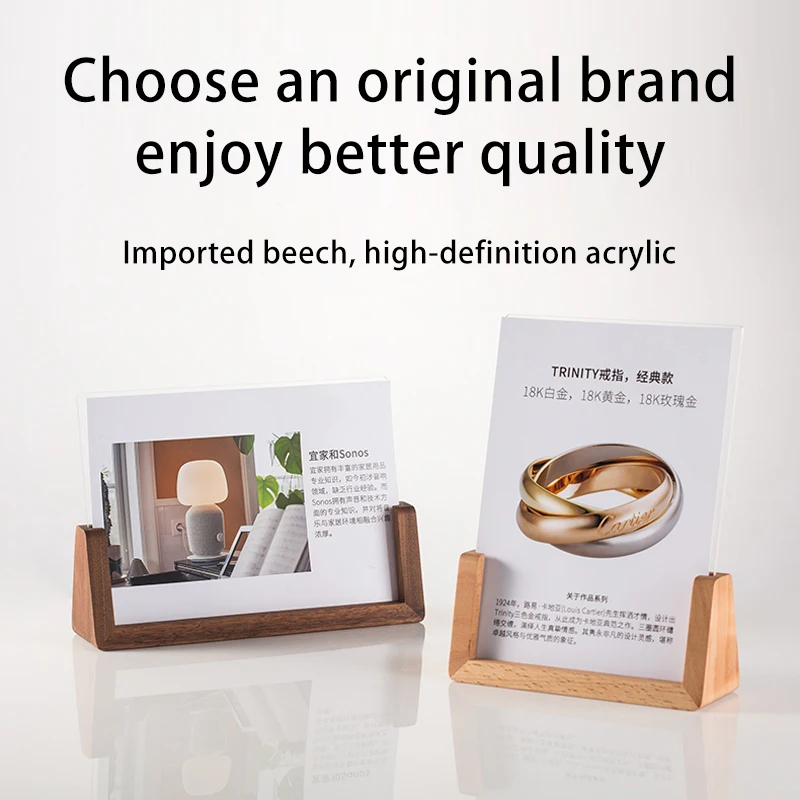 

1Pcs A4 L Shape Mini Sign Display Holder Wood L Shape Counter Top Stand Clear Acrylic Price Card Tag Label Stand A5 A6