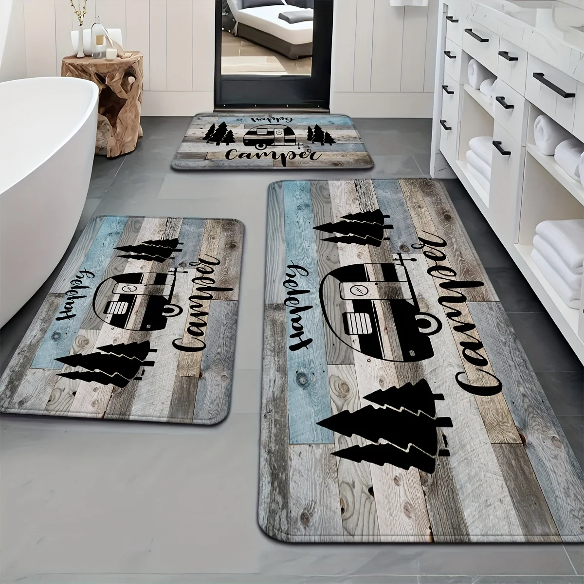Comfortable carpet; wood-grain floor mats for the campervan series; kitchen, living room, entryway