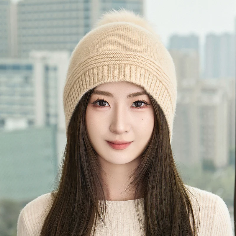 

DjzDsm женская модная зимняя утолщенная шапка из 100% чистого кашемира с разрезом, однотонная теплая шапка для защиты ушей