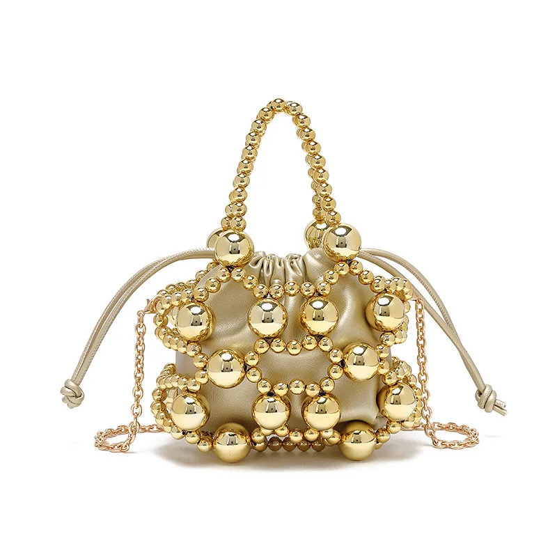 

Small Shoulder Bags For Women Fine Fashion Hollow Pearl Beaded Weave Mini Handbags Trendy Party Prom Clutches Purses