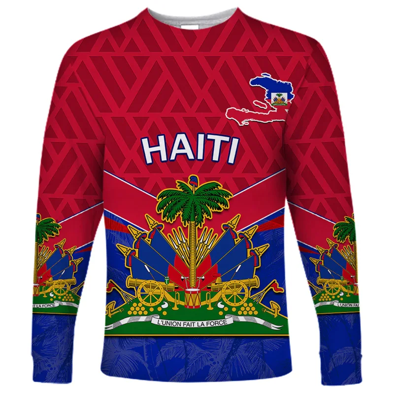 3D Printed Haiti Flag Coat Of Arms Men T Shirts Negre Marron Women Long Sleeve Tshirts Tops Kid Round Tee Shirt Men Clothes