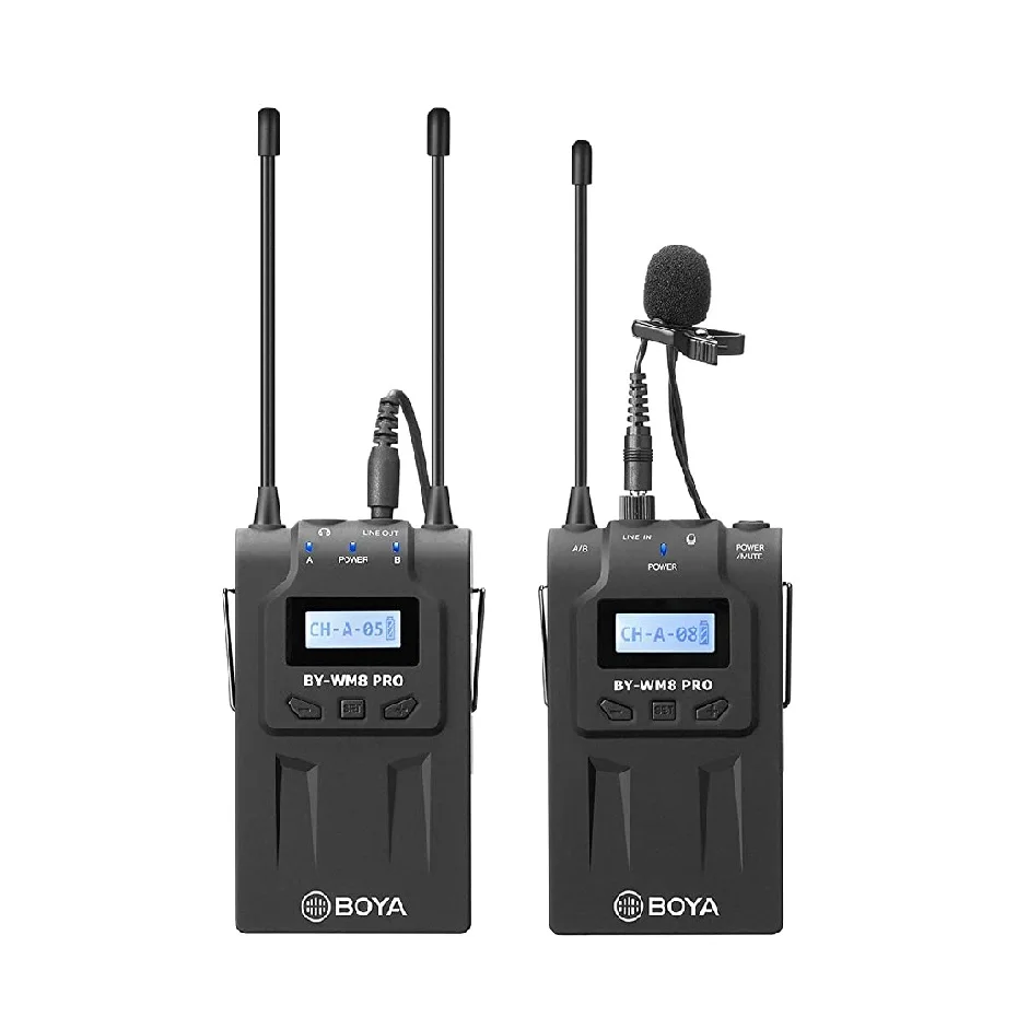 

BY-WM8 Pro-K1 UHF Dual-Channel Lavalier Wireless Microphone with LCD Screen on DSLR Camera for Interview/Video/Recording