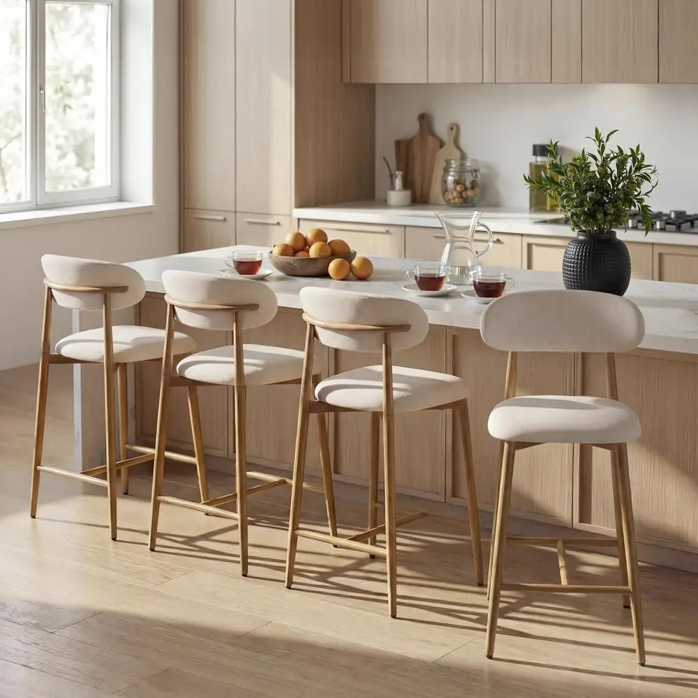 

Set of 4 Upholstered Counter Height Bar Stools with Metal Legs for Kitchen Island Dining, Beige