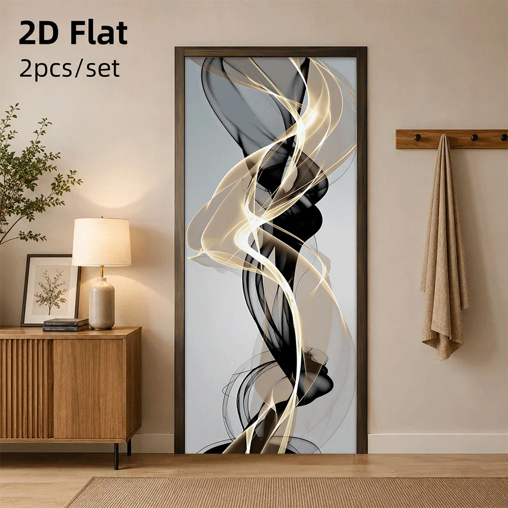 1 piece of modern art line door sticker abstract gold flowing decorative sticker self-adhesive removable 2D flat