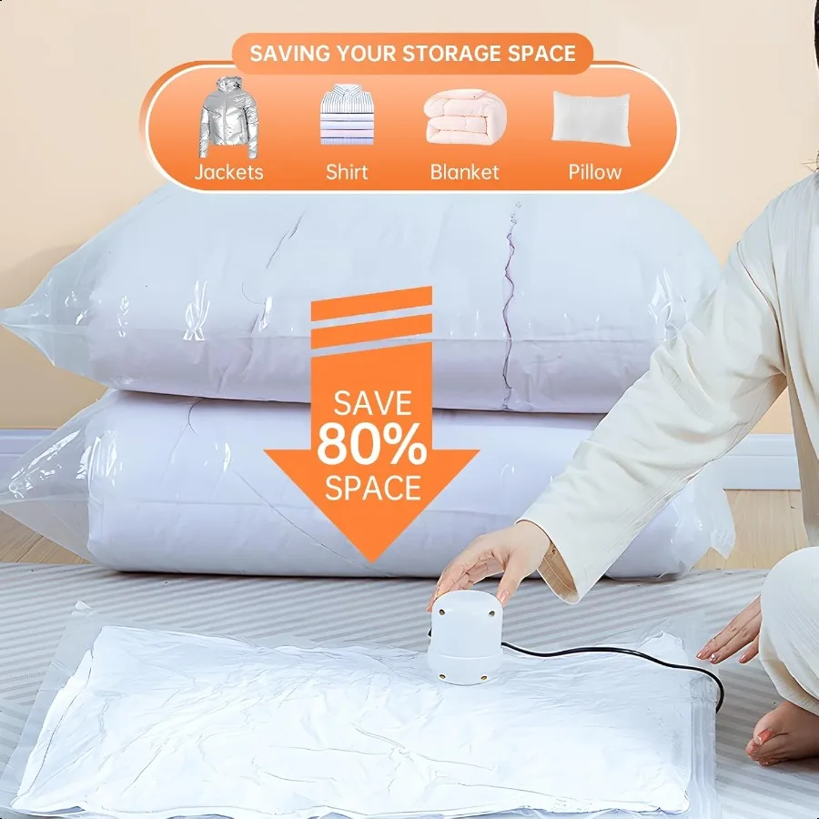 12 عبوة من أكياس تخزين المكنسة الكهربائية مع مضخة كهربائية 3 صغيرة edium 3 كبيرة 3 أكياس ختم مكنسة جامبو للملابس أكياس توفير المساحة لـ